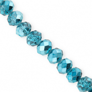 Facet kralen top quality disc 12x9mm Teal blue-pearl shine coating