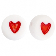 Acryl letterkralen hartjes Rood-Wit