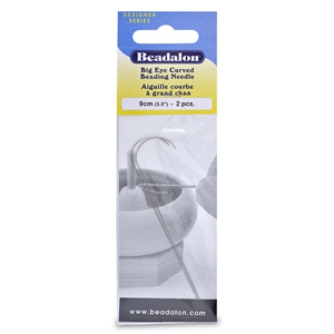 Gebogen flexibele rijgnaald 9cm Beadalon groot oog Zilver