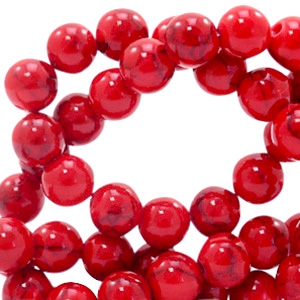 6 mm kralen natuursteen met marble look Ruby red