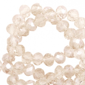 Facet kralen top quality disc 4x3 mm Light champagne-pearl shine coating