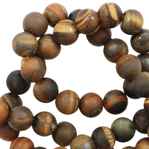 Natuursteen kralen kwarts, agaat en tijgeroog patronen 8mm mat Dark brown