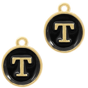 Basic quality metaal bedel letter T Goud-zwart