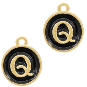 Basic quality metaal bedel letter Q Goud(iets meer ros&eacute;)-zwart