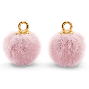 Bedels pompom met oog faux fur 12mm Vintage pink-gold