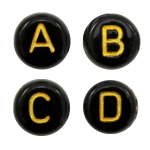 Acryl letterkralen mix Black-gold