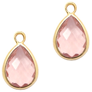 Hanger van crystal glas druppel 11x7mm Vintage pink crystal-gold