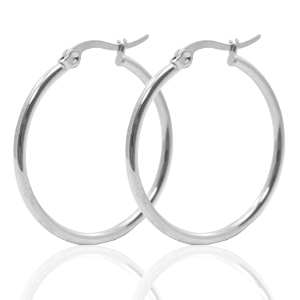 Oorbellen van Stainless steel Roestvrij staal (RVS) creolen 30mm Zilver