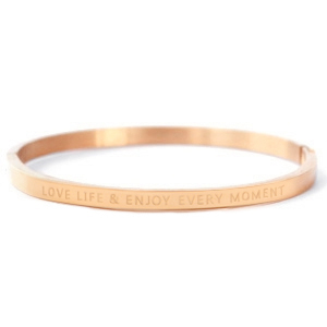 Armbanden van Stainless steel Roestvrij staal (RVS) "LOVE LIFE AND ENJOY EVERY MOMENT" Ros&eacute; goud