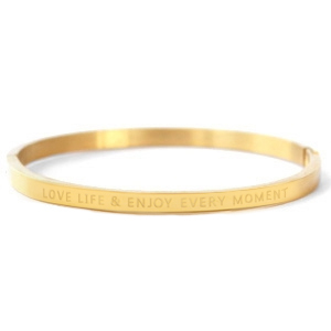 Armbanden van Stainless steel Roestvrij staal (RVS) "LOVE LIFE AND ENJOY EVERY MOMENT" Gold