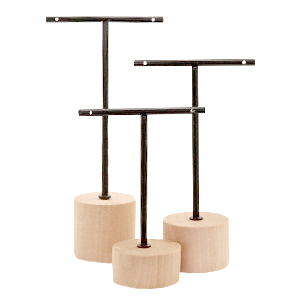 Sieraden display T-vorm met houten voet voor oorbellen (3st.) Naturel (natuurlijke kleur van het hout)-black