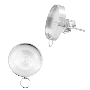 Polaris Steel oorbellen (RVS) (met oog horizontaal) setting voor 7mm cabochon/Swarovski SS34 Zilver