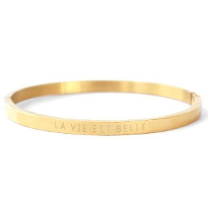 Armbanden van Stainless steel Roestvrij staal (RVS) "LA VIE EST BELLE" Goud