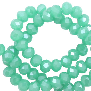 Facet kralen top quality disc 4x3 mm Light emerald green-pearl shine coating