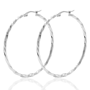Oorbellen van Stainless steel Roestvrij staal (RVS) creolen 50mm twist Zilver