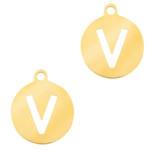 Bedels van Stainless steel Roestvrij staal (RVS) 10mm initial coin V Goud