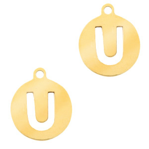 Bedels van Stainless steel Roestvrij staal (RVS) 10mm initial coin U Goud