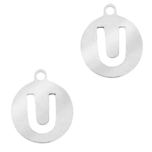 Bedels van Stainless steel Roestvrij staal (RVS) 10mm initial coin U Zilver