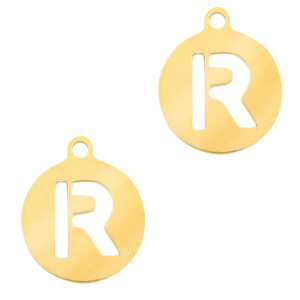 Bedels van Stainless steel Roestvrij staal (RVS) 10mm initial coin R Goud