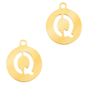 Bedels van Stainless steel Roestvrij staal (RVS) 10mm initial coin Q Goud