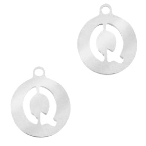 Bedels van Stainless steel Roestvrij staal (RVS) 10mm initial coin Q Zilver