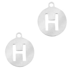 Bedels van Stainless steel Roestvrij staal (RVS) rond 10mm initial coin H Zilver