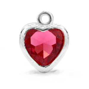 Hanger van crystal glas heart Indian pink-silver