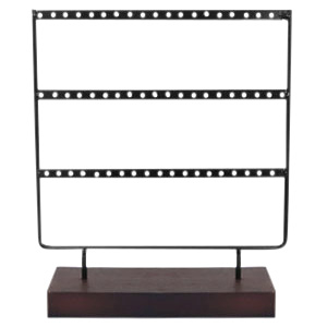 Sieraden display voor oorbellen drie rijen met houten voet Black-dark brown