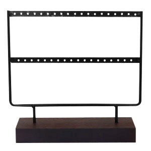 Sieraden display voor oorbellen twee rijen met houten voet Black-dark brown