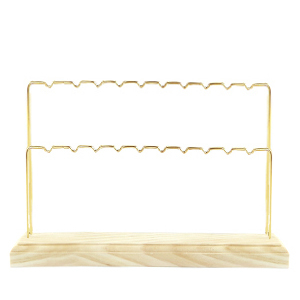 Sieraden display voor oorbellen 2 rijen Natural wood-gold