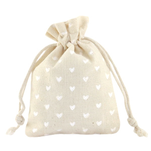 Linnen sieradenzakje hearts Off white