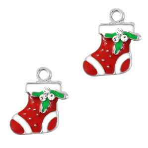 Basic quality metaal bedel kerstsok Zilver-rood