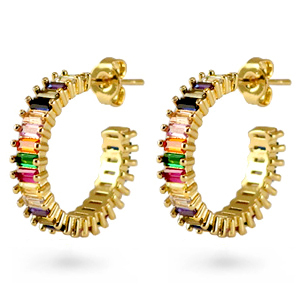 Zirconia creolen rainbow Gold