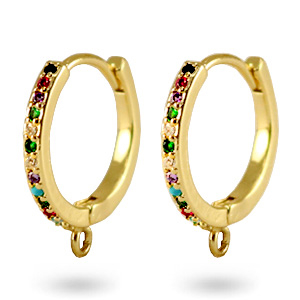 Zirconia creolen rainbow met oogje Gold