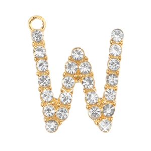 Basic quality metaal bedel strass initial W Goud