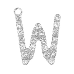 Basic quality metaal bedel strass initial W Antiek zilver