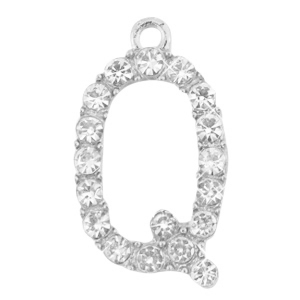 Basic quality metaal bedel strass initial Q Antiek zilver