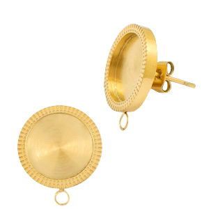 Polaris Steel oorbellen (RVS) met setting voor 12mm cabochon (met oogje) Goud