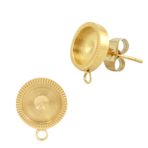 Polaris Steel oorbellen (RVS) met setting voor 7mm cabochon (met oogje) Goud