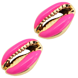 Schelp kralen special Kauri Half hot pink-gold