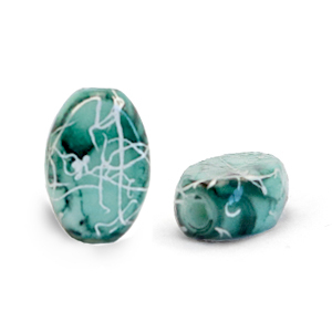 Glaskralen ovaal 8x11mm Adriatic blue-silverline