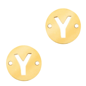 Bedels van Stainless steel Roestvrij staal (RVS) tussenstuk rond 10mm initial coin Y Goud