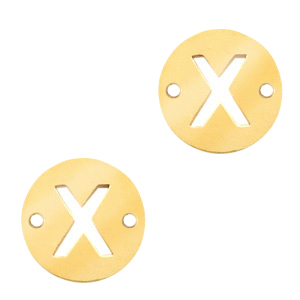 Bedels van Stainless steel Roestvrij staal (RVS) tussenstuk rond 10mm initial coin X Goud