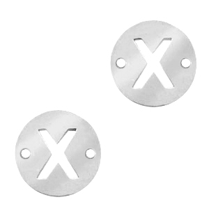 Bedels van Stainless steel Roestvrij staal (RVS) tussenstuk rond 10mm initial coin X Zilver
