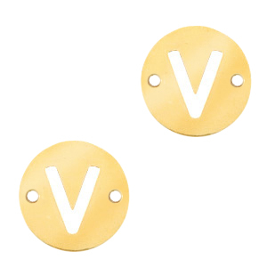 Bedels van Stainless steel Roestvrij staal (RVS) tussenstuk rond 10mm initial coin V Goud