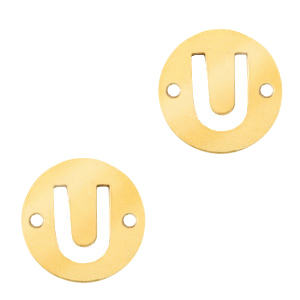 Bedels van Stainless steel Roestvrij staal (RVS) tussenstuk rond 10mm initial coin U Goud