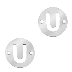 Bedels van Stainless steel Roestvrij staal (RVS) tussenstuk rond 10mm initial coin U Zilver