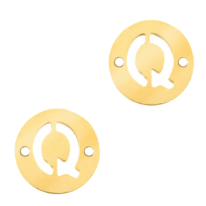 Bedels van Stainless steel Roestvrij staal (RVS) tussenstuk rond 10mm initial coin Q Goud