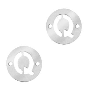 Bedels van Stainless steel Roestvrij staal (RVS) tussenstuk rond 10mm initial coin Q Zilver
