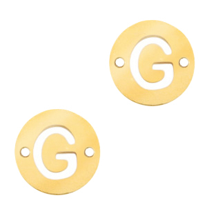 Bedels van Stainless steel Roestvrij staal (RVS) tussenstuk 10mm initial coin G Goud